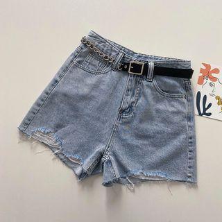 Frayed High-waist A-line Shorts With Belt