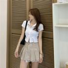 Plain Cropped Top / High-waist Lace Mini Skirt