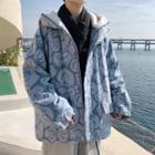 Smiley Face Printed Zipped Hooded Jacket