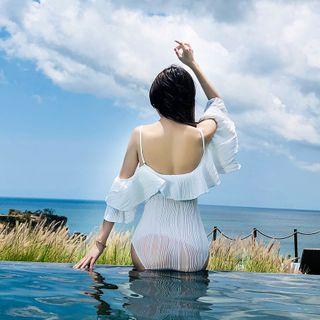 Cold Shoulder Frill Trim Swimsuit