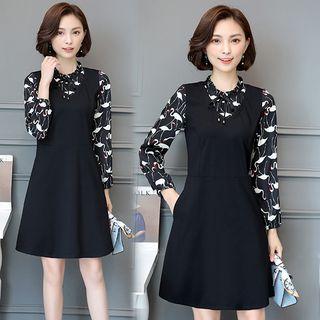 Print Mock Two-piece Chiffon Dress