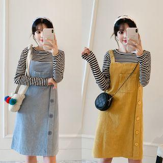 Set: Pinstriped Long-sleeve T-shirt + Jumper Dress