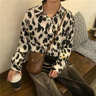 Printed Blouse / Velvet Wide-leg Pants