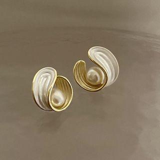 Faux Pearl Glaze Alloy Earring 1 Pair - White & Gold - One Size