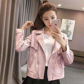 Faux-suede Plain Biker Jacket