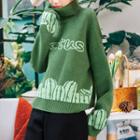 Cactus Print Turtle-neck Knit Sweater