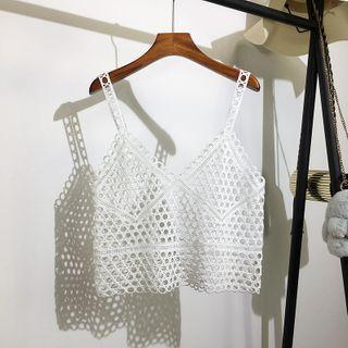 Crochet Knit Cropped Camisole Top White - One Size