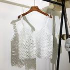 Crochet Knit Cropped Camisole Top White - One Size
