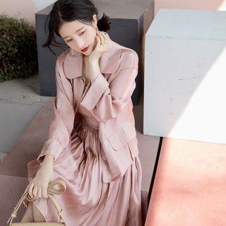 Sleeveless Satin A-line Dress / Light Jacket