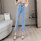 High-waist Fringed Boot-cut Jeans