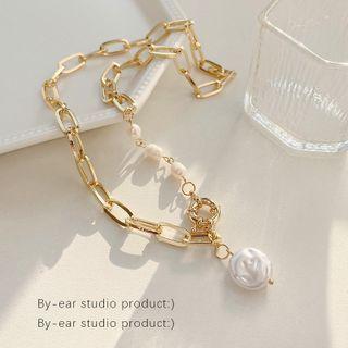 Faux Pearl Choker Necklace X809 - Gold - One Size