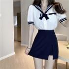 Short-sleeve Sailor Collar Blouse / Skort