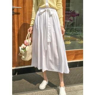 Tie-waist Textured Long Skirt
