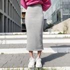 Contrast-trim Slit-back Midi Skirt