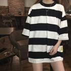 Striped 3/4-sleeve Oversized T-shirt