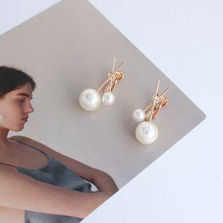 Faux Pearl Alloy Cross Earring