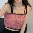 Tie-strap Lace Trim Cropped Camisole Top Pink - One Size