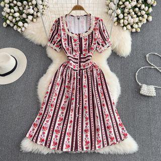 Square Neck Floral Print Maxi Dress