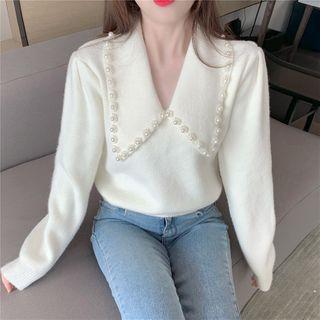 Beaded Collared Sweater