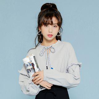 Long-sleeve Frill-trim Bow-tied Blouse