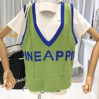 Contrast Trim Lettering Knit Vest