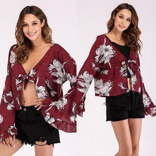 Flower Print Lace-up Jacket