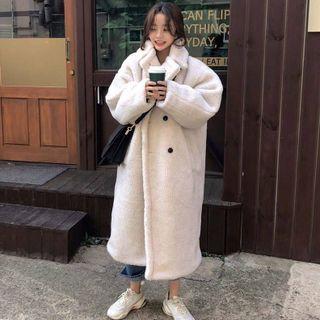 Double Breasted Long Coat Beige - One Size