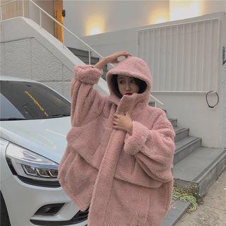 Fleece Hooded Coat / Two-tone Leggings