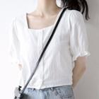Short-sleeve Square-neck Button-up Top