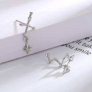Asymmetrical Rhinestone Star Drop Earring 1 Pair - Asymmetric - Silver - One Size