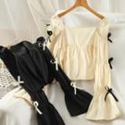 Bell-sleeve Ribbon Detail Crop Top