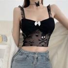 Bow Mesh Cropped Camisole Top Black - One Size