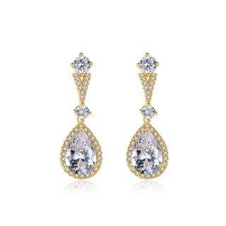 Fashion And Elegant Plated Gold Water Drop Earrings With Cubic Zirconia Golden - One Size