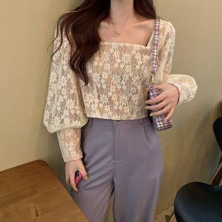 Balloon-sleeve Lace Blouse / Wide Leg Pants