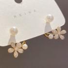 Faux Pearl Rhinestone Flower Earring H2-1-7 - 1 Pair - Gold & White - One Size