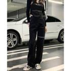 High-waist Lettering Denim Shift Wide-leg Pants