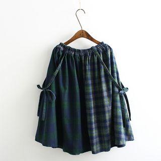 Plaid Panel A-line Jumper Skirt