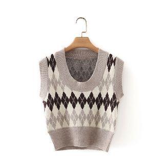 Argyle Cropped Sweater Vest Khaki - One Size