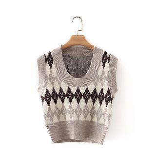 Argyle Cropped Sweater Vest Khaki - One Size