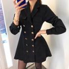 Metallic-button A-line Coatdress