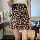 High-waist Leopard Print A-line Skirt