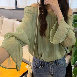 Long-sleeve Frill Trim Chiffon Top As Shown In Figure - One Size