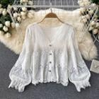 V-neck Lace Puff-sleeve Top