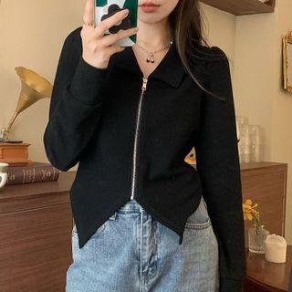 Collared Asymmetrical Zip-up Jacket