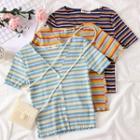 Button-down Striped V-neck Top