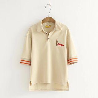 Short-sleeve Fox Embroidered Polo Shirt
