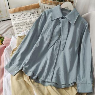 Ribbon-neckline Loose Plain Shirt In 5 Colors