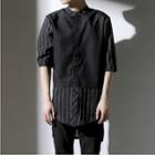 Contrast Panel Pinstriped Elbow-sleeve / Long-sleeve Shirt