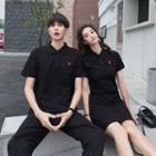 Couple Matching Short-sleeve Embroidered Heart Polo Shirt / A-line Mini Polo Dress