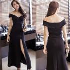 Side-slit Off-shoulder Maxi A-line Dress